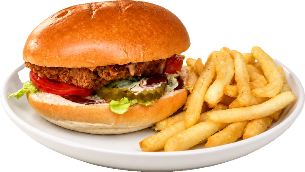 POPS Honey Mustard Burger with fries